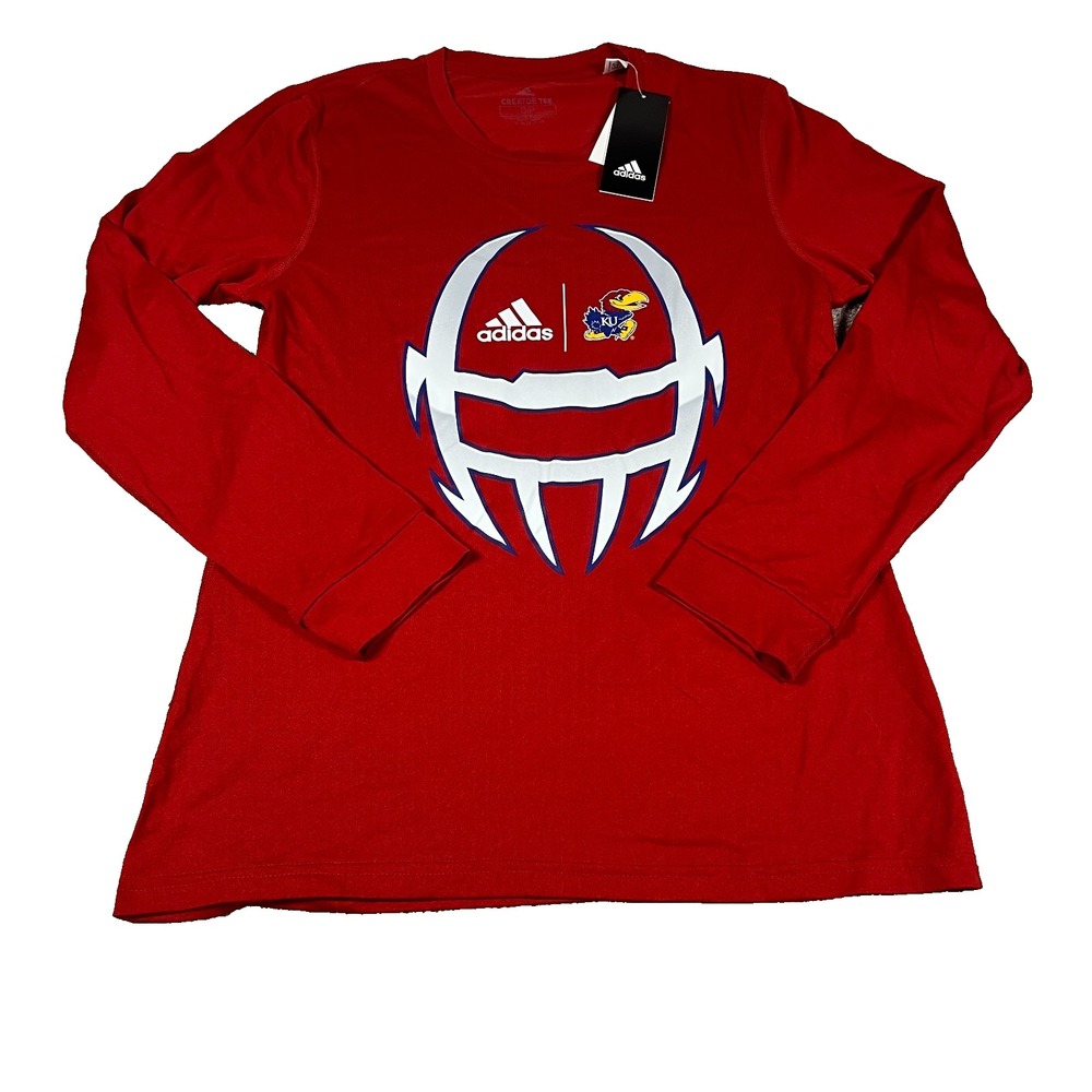 Adidas Womens Size S Red Kansas‎ Jayhawks Graphic Long Sleeve Creator Tee NWT